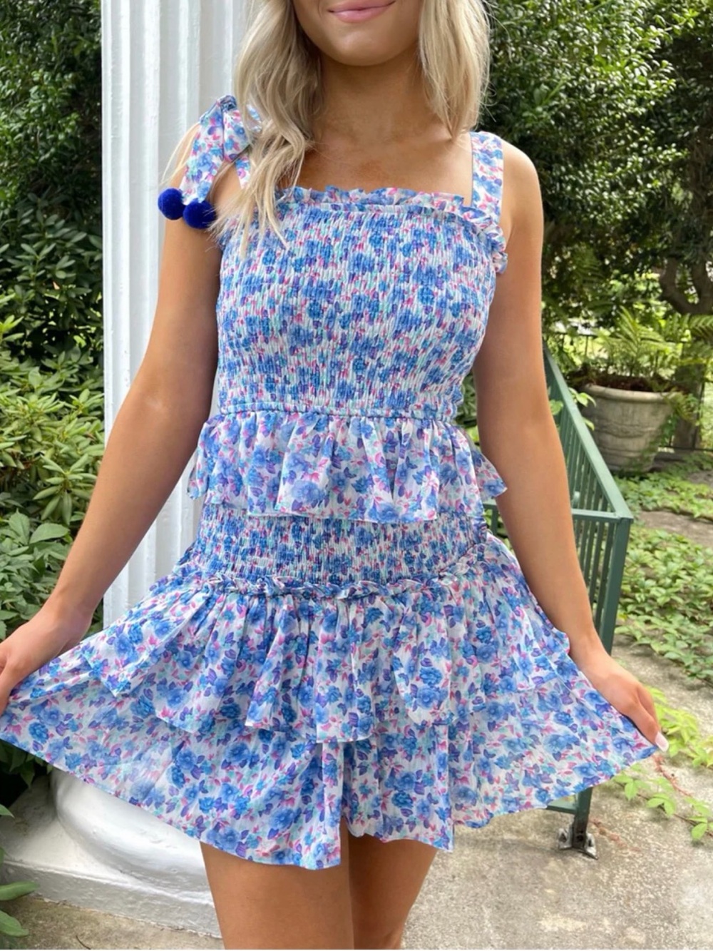 TCEC Tiered Smocked Floral Print Mini Dress S